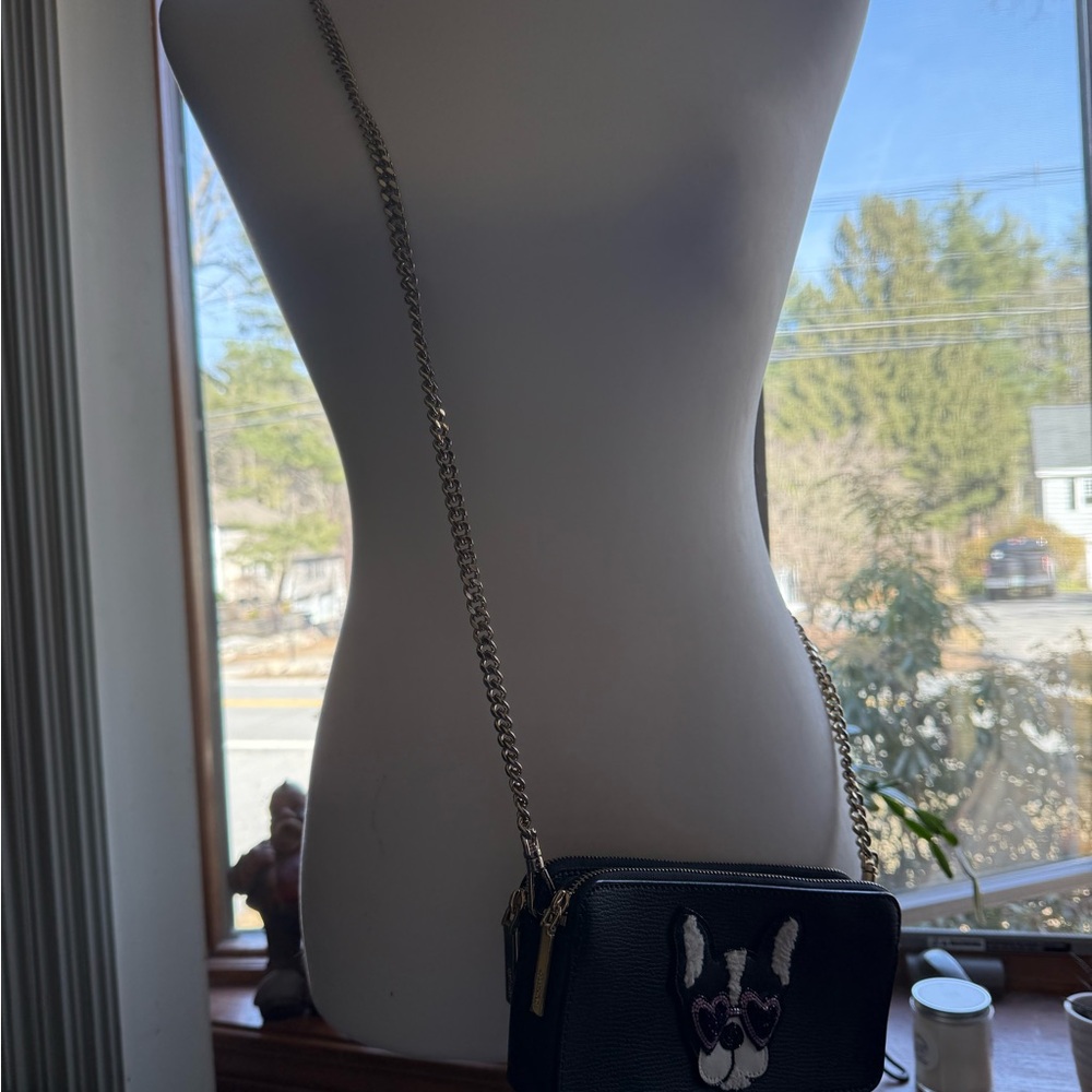 kate spade Black Crossbody Bag with Embroidered French Bulldog